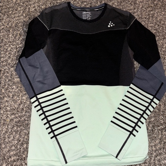 Craft Tops - Craft Black and Mint Striped Sleeve Top